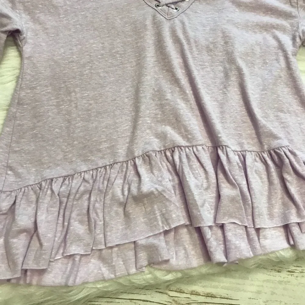 D Justice‎ Lace Up Ruffle Hem Long Sleeve T-Shirt Top size 12 nwt